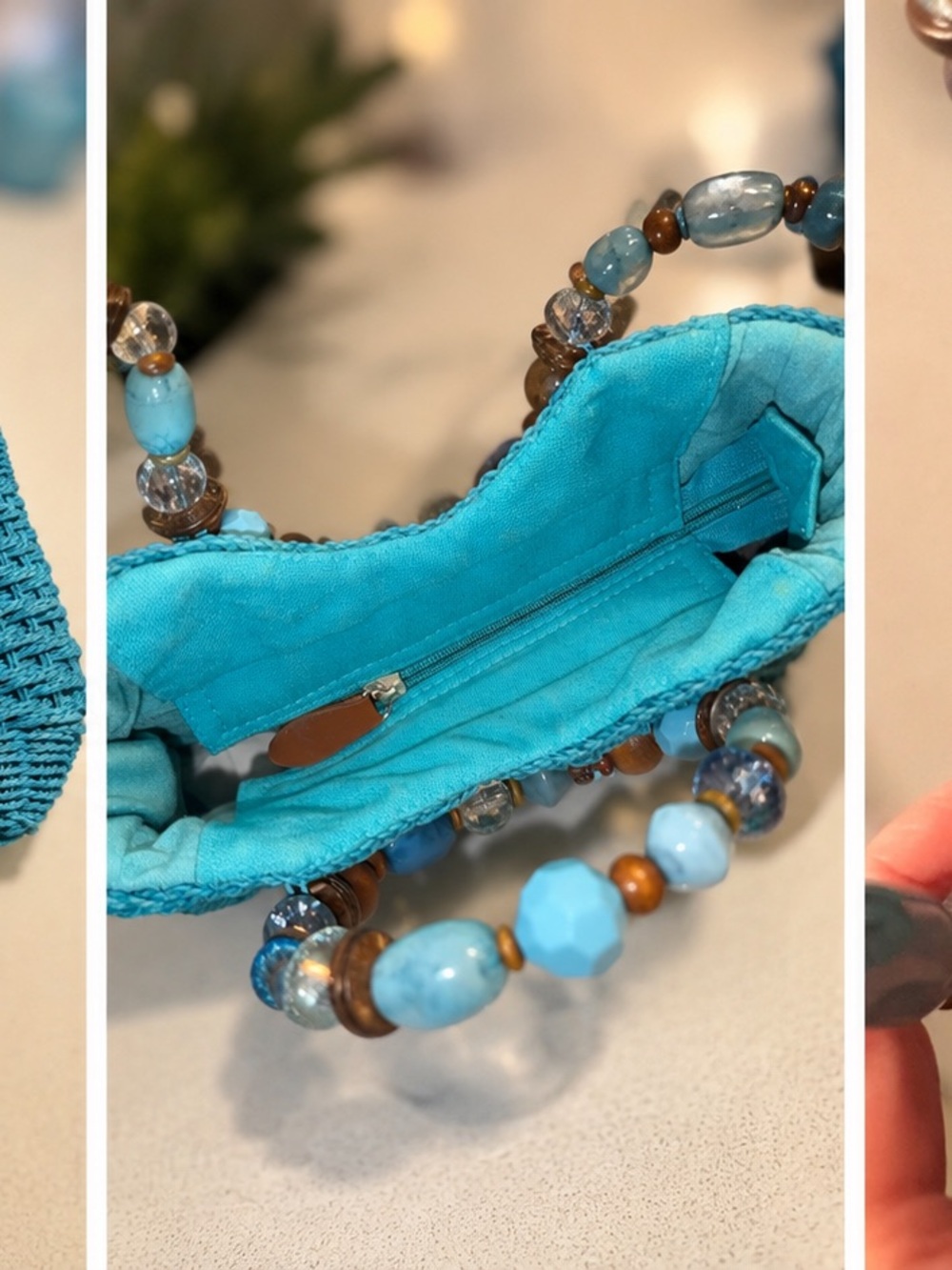 Turquoise Beaded Handled Purse - Picture 4 of 4